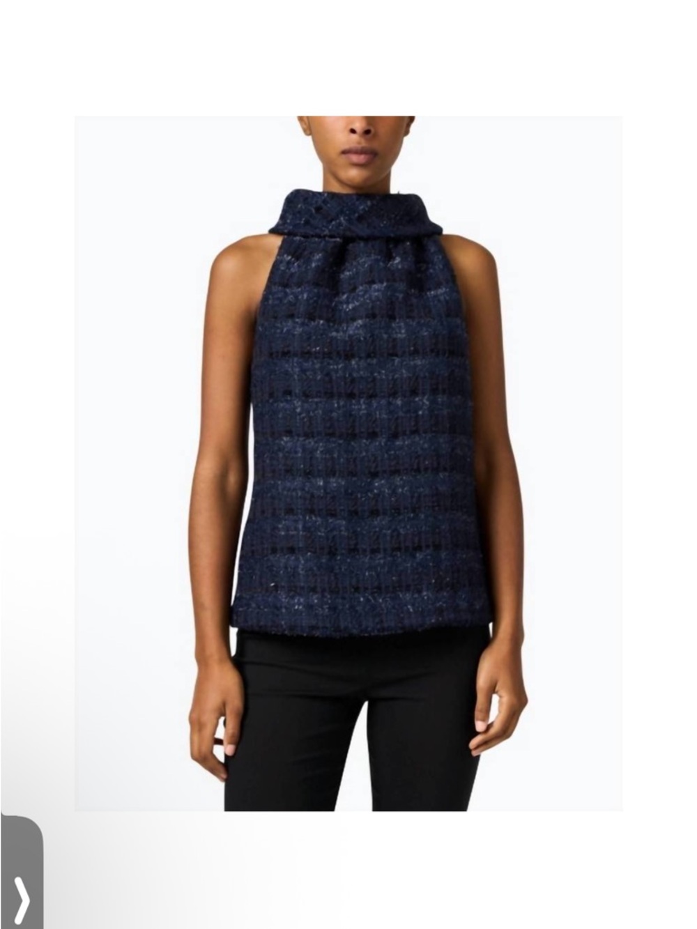 Sail To Sable Navy tweed Sleeveless cowl neck button back top sz. S
